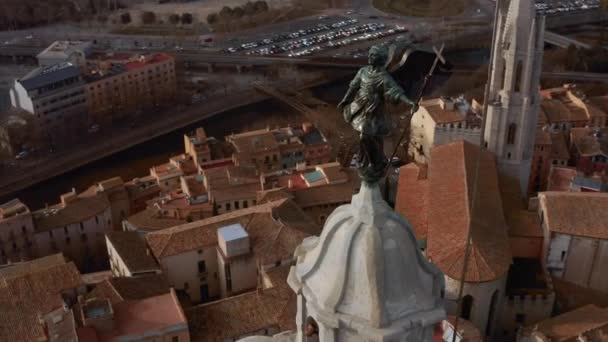 Les Toits Tuiles Rouges Des Maisons Vieille Rue Vue Aérienne — Video