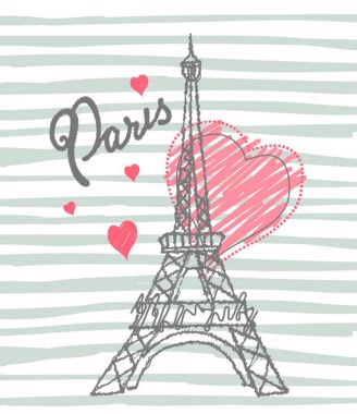 Vektör soyut sloganı ile Eyfel Kulesi. Paris ile şirin illüstrasyon. Aplike tekstil giyim moda lüks tasarımı için yazdırma.