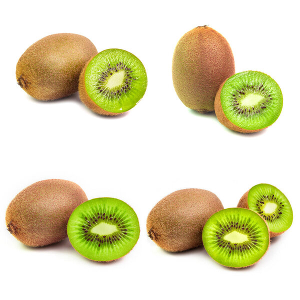 group of kiwi fruits isolated on white background.