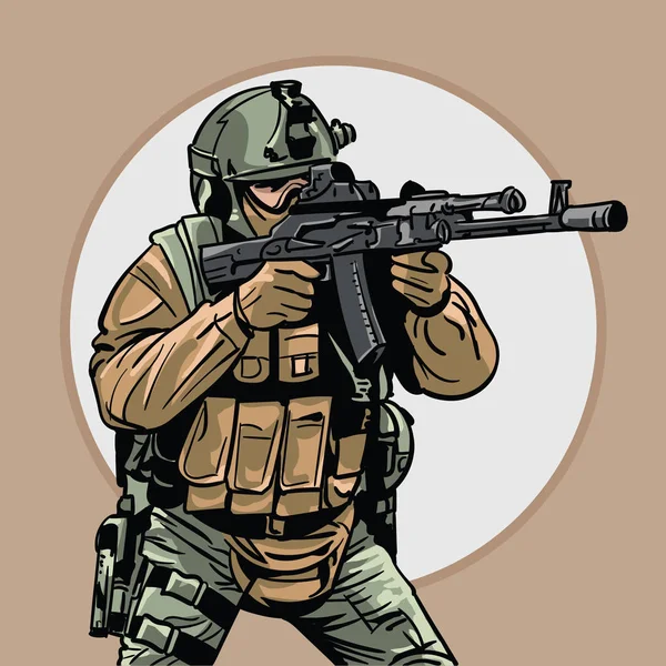 Soldaat met geweer. Warrior. Special Forces. — Stockvector