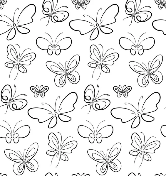 Schmetterlingsmuster schwarz auf weißen Symbolen — Stockvektor