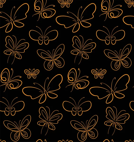 Σετ μοτίβο πεταλούδα χρυσό σε μαύρο simbols — Διανυσματικό Αρχείο