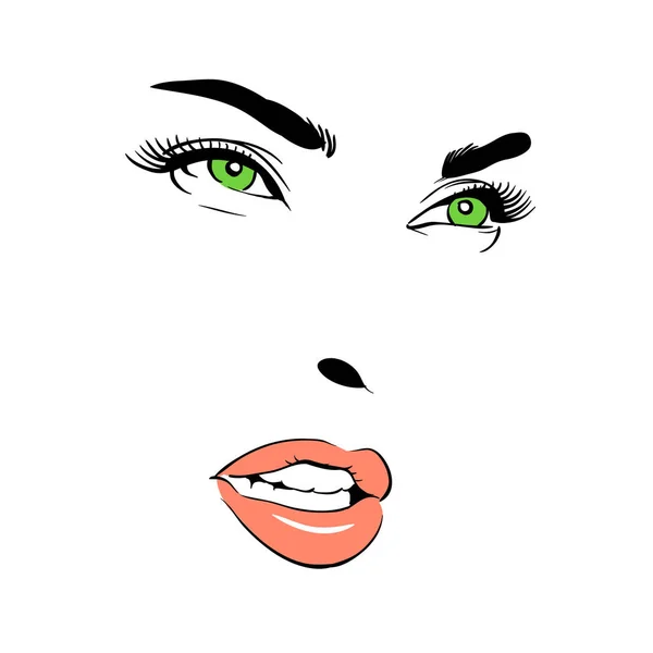 Bir kadının yüzü. Yeşil gözlü — Stok Vektör