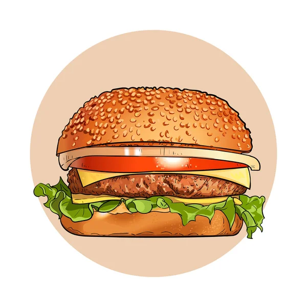 Hamburger. Fast Food.. klassischer Cheeseburger. — Stockvektor