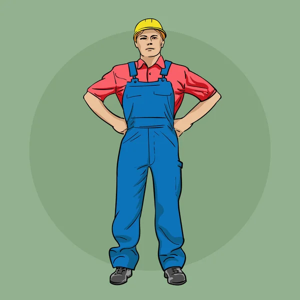 Worker in overalls and a helmet. — Stock Vector