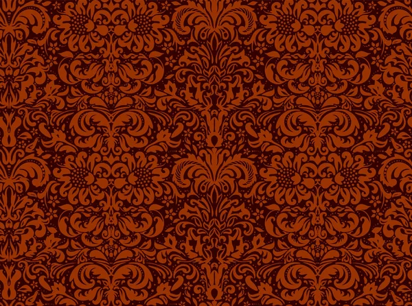 Ornamento preto sem costura em um fundo vermelho, papel de parede. Ornamento floral no fundo . — Vetor de Stock