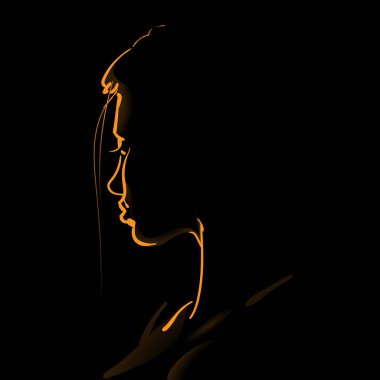 Woman s face silhouette in backlight. clipart