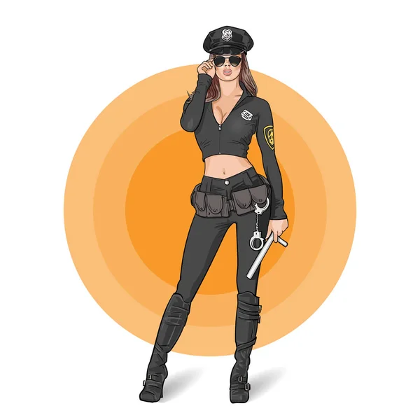 Vrouw politie Cop Officer Cosplay. — Stockvector
