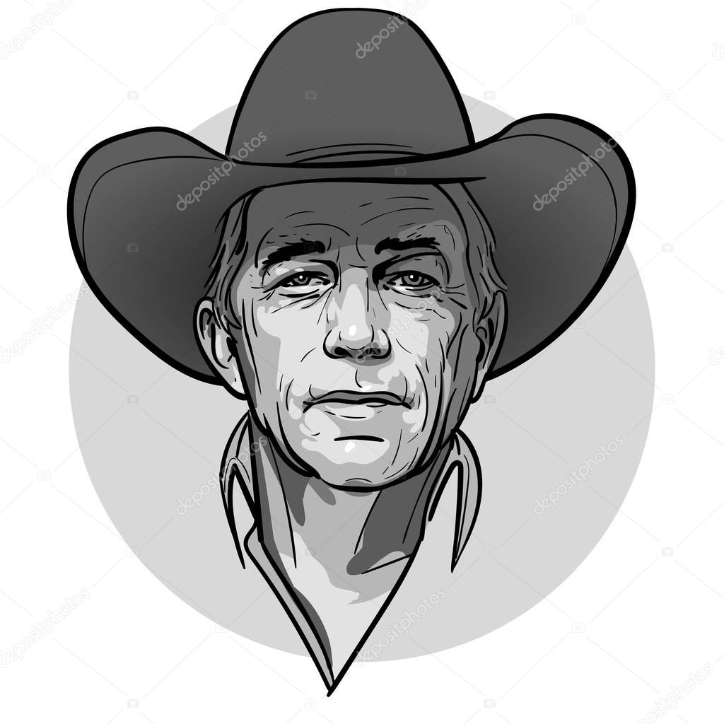 Classic old western style cowboy with hat and bandana. Cartoon sketch style.