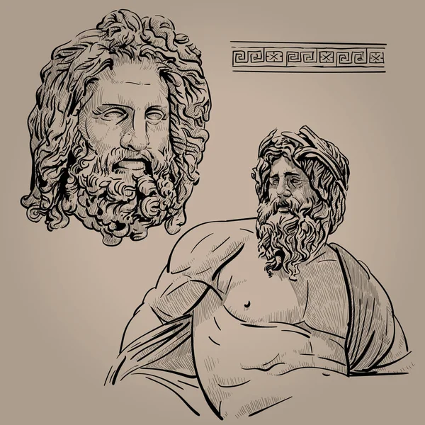 Zeus. Mestre do Olimpo. Deus do céu, relâmpago, trovão, lei, ordem e justiça. Vetor de desenho de mão de esboço digital. Ilustração . —  Vetores de Stock