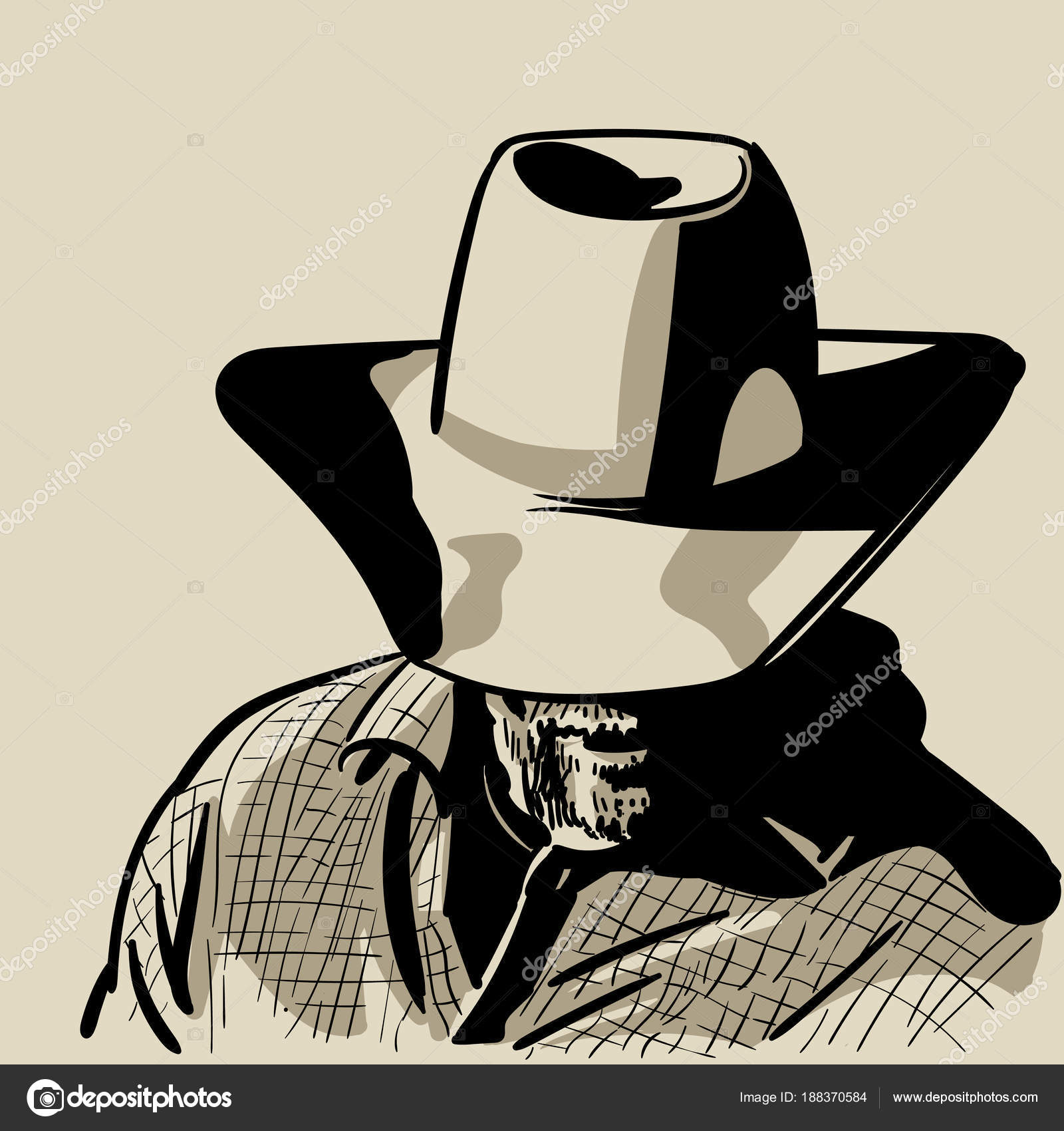 Vettore Cowboy Da Disegno Uomo Con Cappello Da Cowboy E