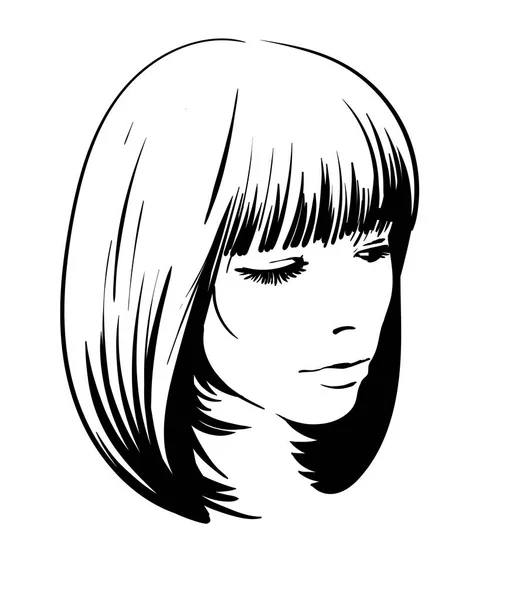 Portret van de vrouw. Digitale schets hand tekenen vector. Zwart-wit stijl. — Stockvector