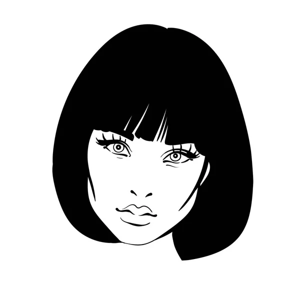 Mooie vrouw portret. Bob kapsel. Zwart-wit stijl. Illustratie. — Stockvector