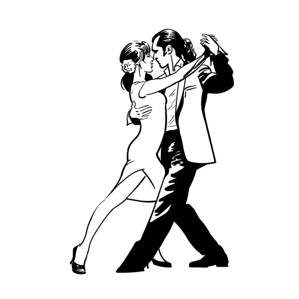Άνδρας και γυναίκα που χορεύει ταγκό. Μαύρο και άσπρο. Ψηφιακή σκίτσο διάνυσμα σχέδιο χέρι. Εικονογράφηση. — Διανυσματικό Αρχείο