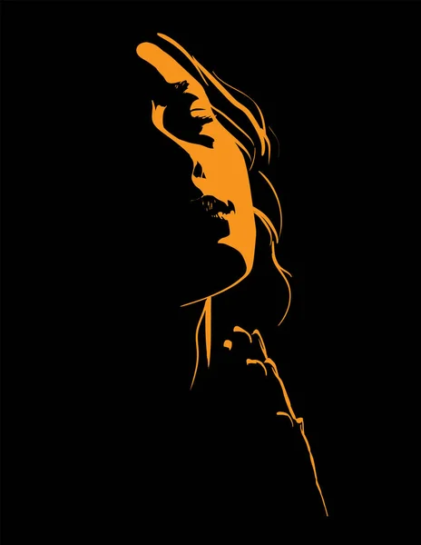 Beautiful woman praying. Portrait. Silhouette in backlight. Illustration. — Stock Vector