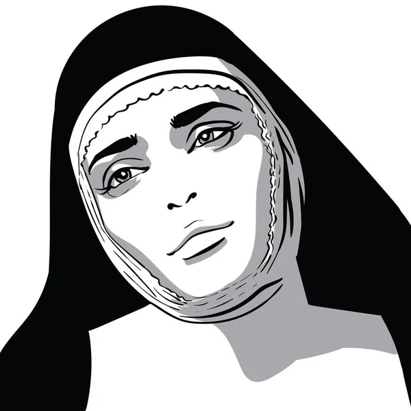 Mooie non vrouw portret. Zwart-wit stijl. Illustratie. — Stockvector