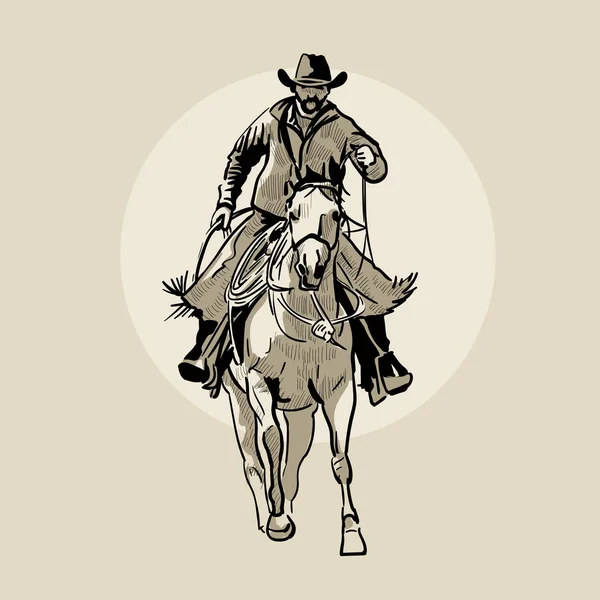 American cowboy riding horse. Hand drawn illustration. Hand sketch. Illustration. — Stock Vector