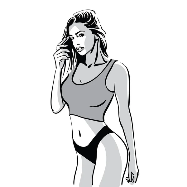 Mulher bonita fitness girl. Ilustração . — Vetor de Stock