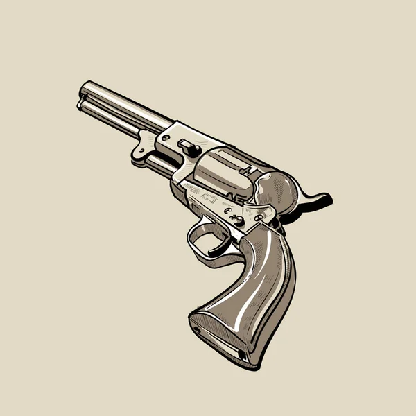 Colt Dragoon modelu 1848. Revolver. Digitální skici rukou kreslení vektorové. — Stockový vektor