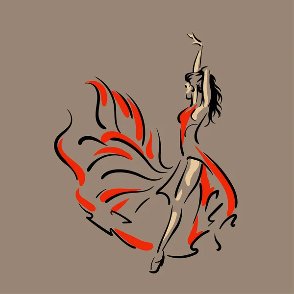 Bailarina vestida de rojo. Flamenco. Vector . — Vector de stock