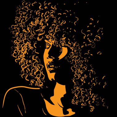 Afro saç stili silueti olan Afrikalı güzel bir kadın. Kontrastlı arka planda. Vektör.