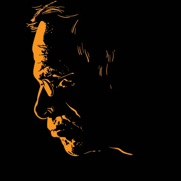 Alter Mann mit Brille Porträtsilhouette im Gegenlicht. Vektor. Illustration. — Stockvektor