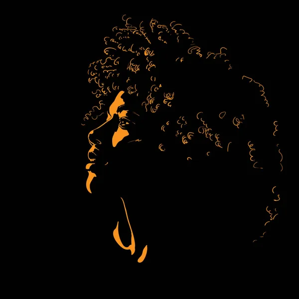 African pretty woman with afro hair style portrait silhouette in contrast backlight. Vector. Illustration. — Stock Vector