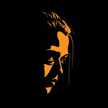 Kontrastlı arka planda kadın yüzü silueti. Vektör. Görüntü.