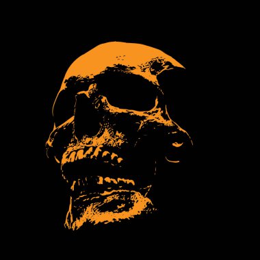 Kontrastlı arka planda kafatası portresi silueti. Vektör. Görüntü.