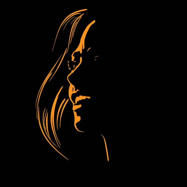 Happy pretty woman Face silhouette in contrast backlight. Vector. Illustration. — Stock Vector