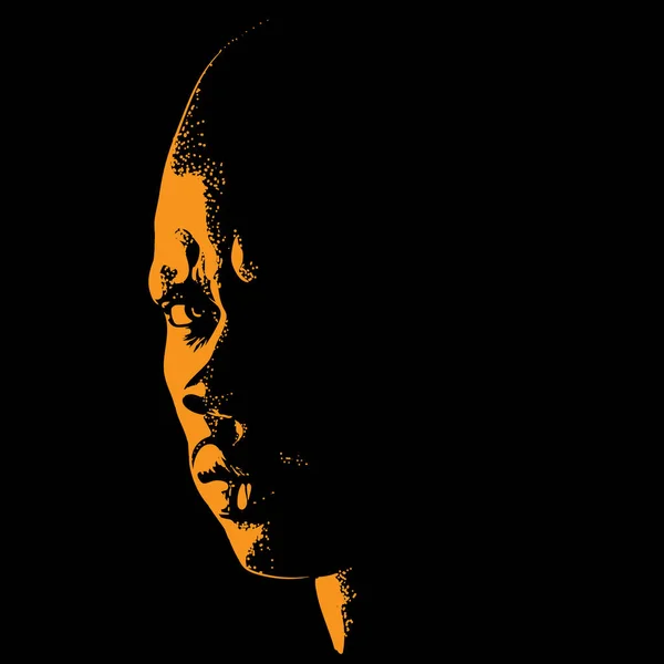 African Brutal Bald Man portret silueta în lumina de fundal contrast. Vector . — Vector de stoc