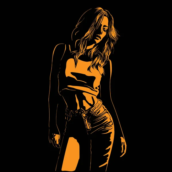 Contraste Hermosa silueta de chica en contraluz . — Vector de stock