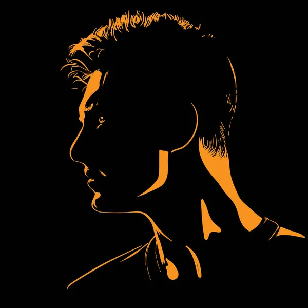 Silhouette portrait homme en contre-jour contrasté . — Image vectorielle