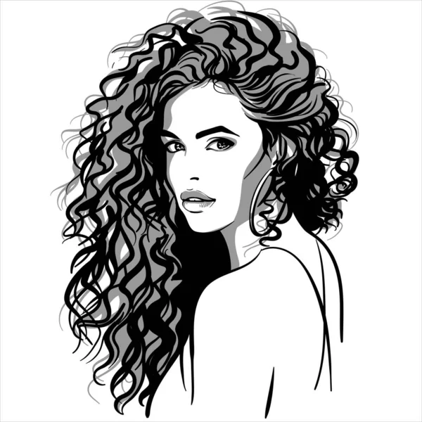 Superbe portrait de fille. Curly jolie femme . — Image vectorielle