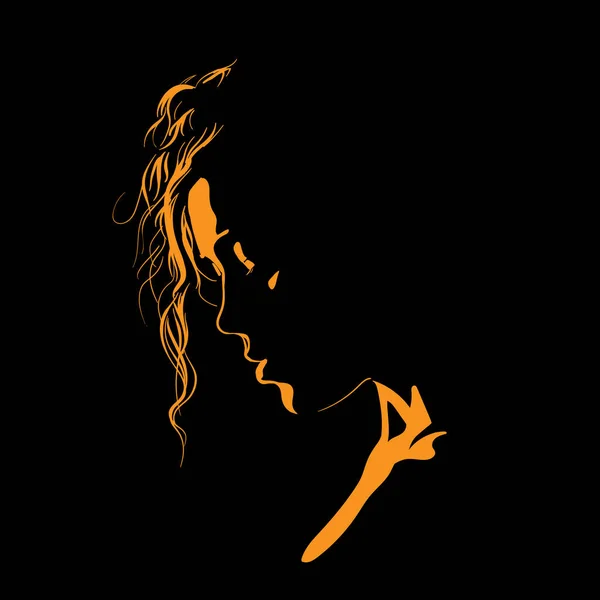 Woman with curls silhouette in contrast backlight — Stock Vector