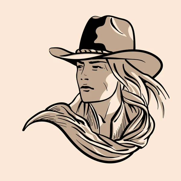 Donna con un cappello da cowboy. Cowboy ragazza faccia ritratto — Vettoriale Stock