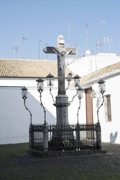 Escultura Jesucristo Plaza Rodeada Linternas Luz Natural — Foto de Stock