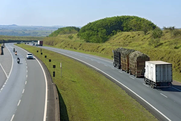 Production chain of sugarcane: transport of raw material from the farmer to processing plant, in Cordeiropolis, SP, Brazil