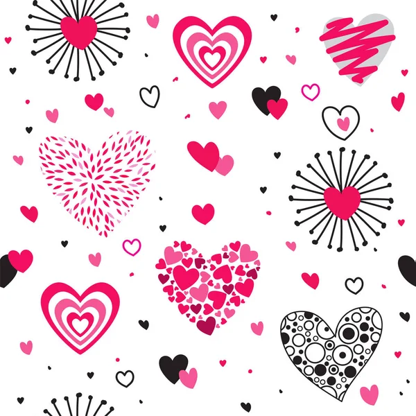 Grunge Design Love Seamless Vector Pattern Corazón Diverso Con Elementos — Vector de stock