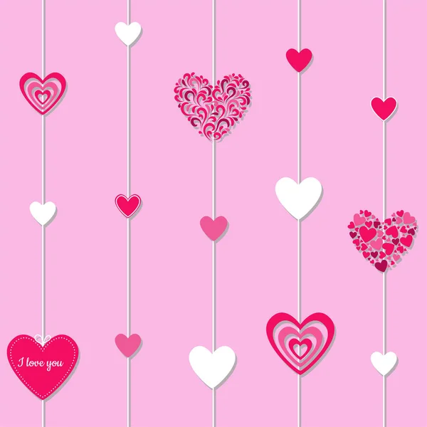 Love Seamless Vector Pattern Valentines Day Texture Hanging Heart Symbol — Stock Vector