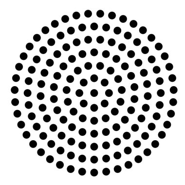 Noktalı çember bükülmüş. Noktalı resim tasarım öğeleri. Girdap noktası. Beyaz arka plan üzerinde izole vektör