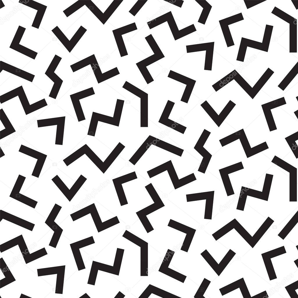 EDGED LINES. MEMPHIS STYLE SEAMLESS PATTERN  GEOMETRIC ELEMENTS 90S DESIGN TEXTURE ON WHITE BACKGROUND.