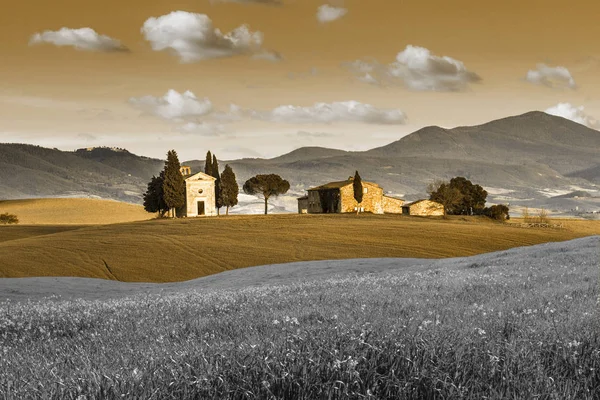 Romantic Small Chapel Vitaleta Idyllic Tuscany Landscape Top Attraction Italy — Stock Photo, Image