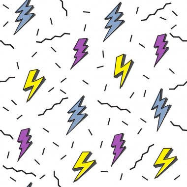 Yıldırım Memphis sorunsuz vektör desen. Geomteric Retro doku flash. 80s 90s tasarım