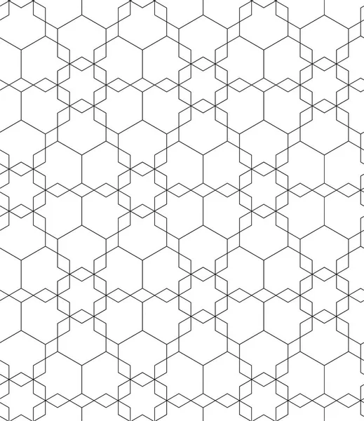 Hexagonal Seamless Vector Pattern Outline Trellis Geomteric Elements Texture Monochrome — Stock Vector