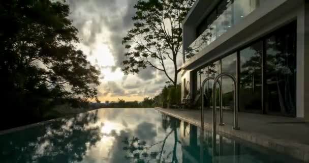 Pôr Sol Ver Vista Piscina Villa Lapso Tempo — Vídeo de Stock