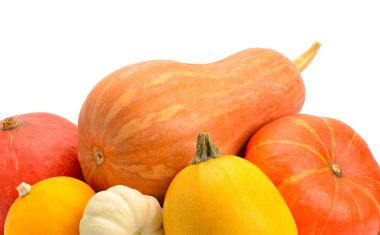 Beyaz arka plan üzerinde izole olgun kabaklar