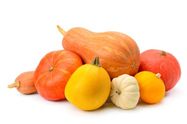 Beyaz arka plan üzerinde izole olgun kabaklar