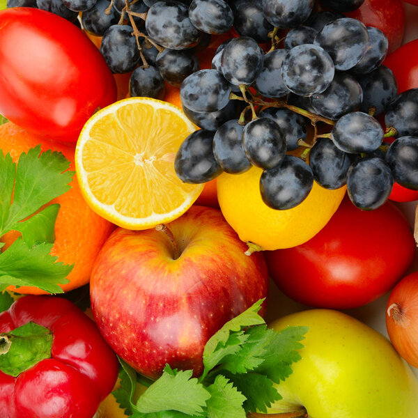 beautiful background of a set of vegetables and fruits