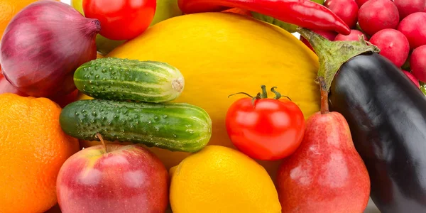 Ensemble de fond de légumes, fruits et légumes verts — Photo